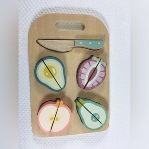 Wooden Play Cutting Board with fruit & Knife Pastel Colors Chop Fruit & Puzzle